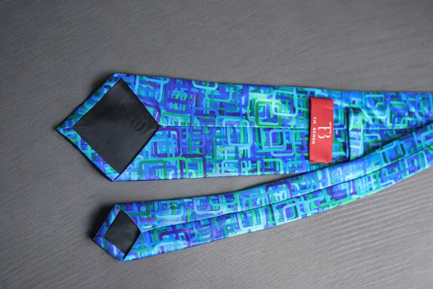 Teal and Navy Geometric Tie with Pocket Square