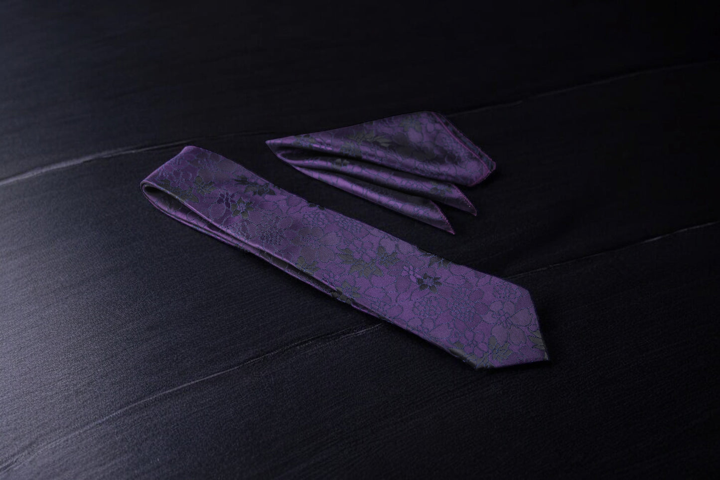 Dark Purple Floral Tie & Pocket Square