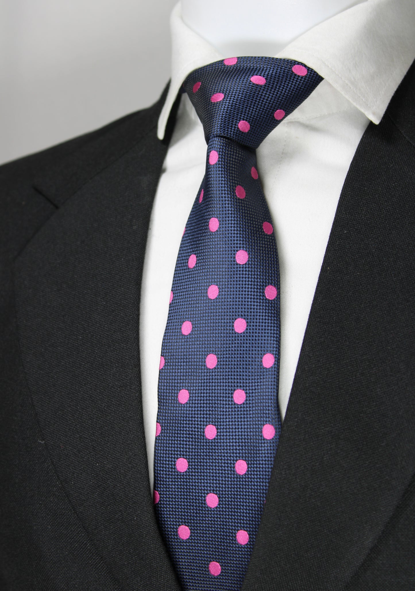 Navy & Pink Polka Dotted Tie & Pocket Square