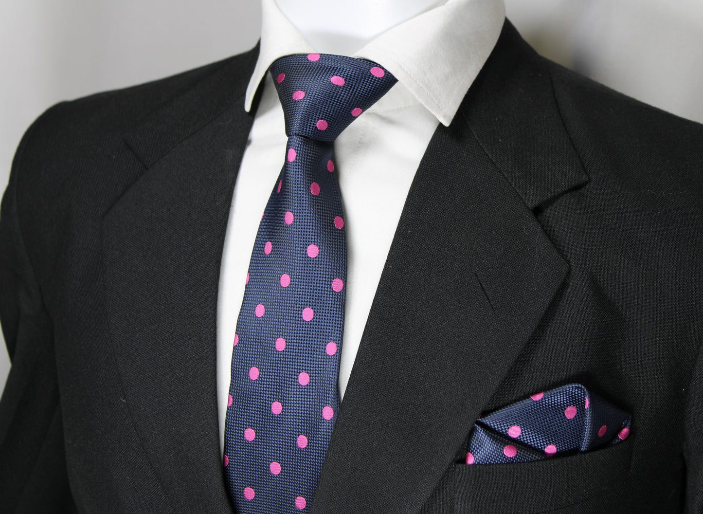 Navy & Pink Polka Dotted Tie & Pocket Square