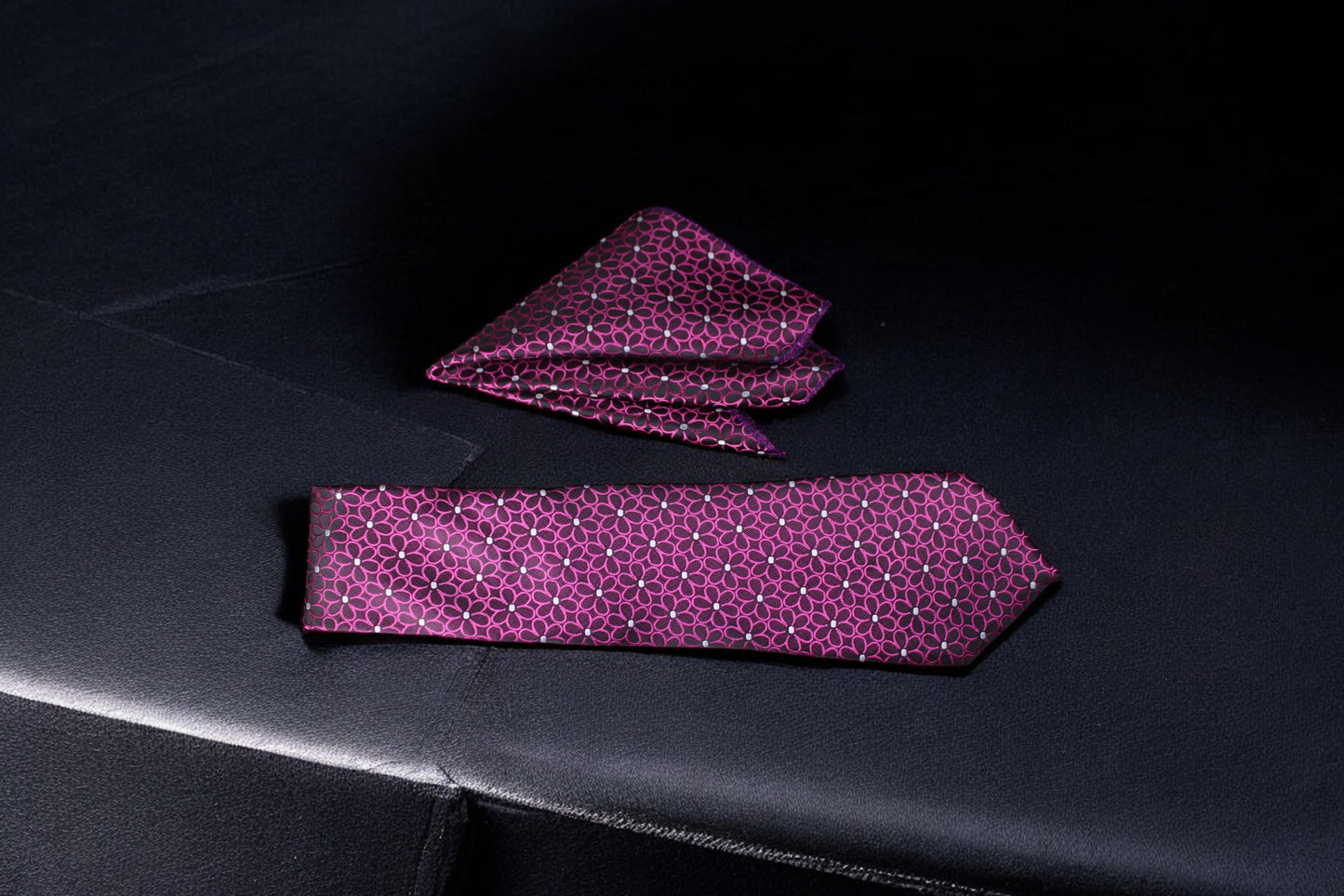 Elegant Magenta Floral Tie & Pocket Square