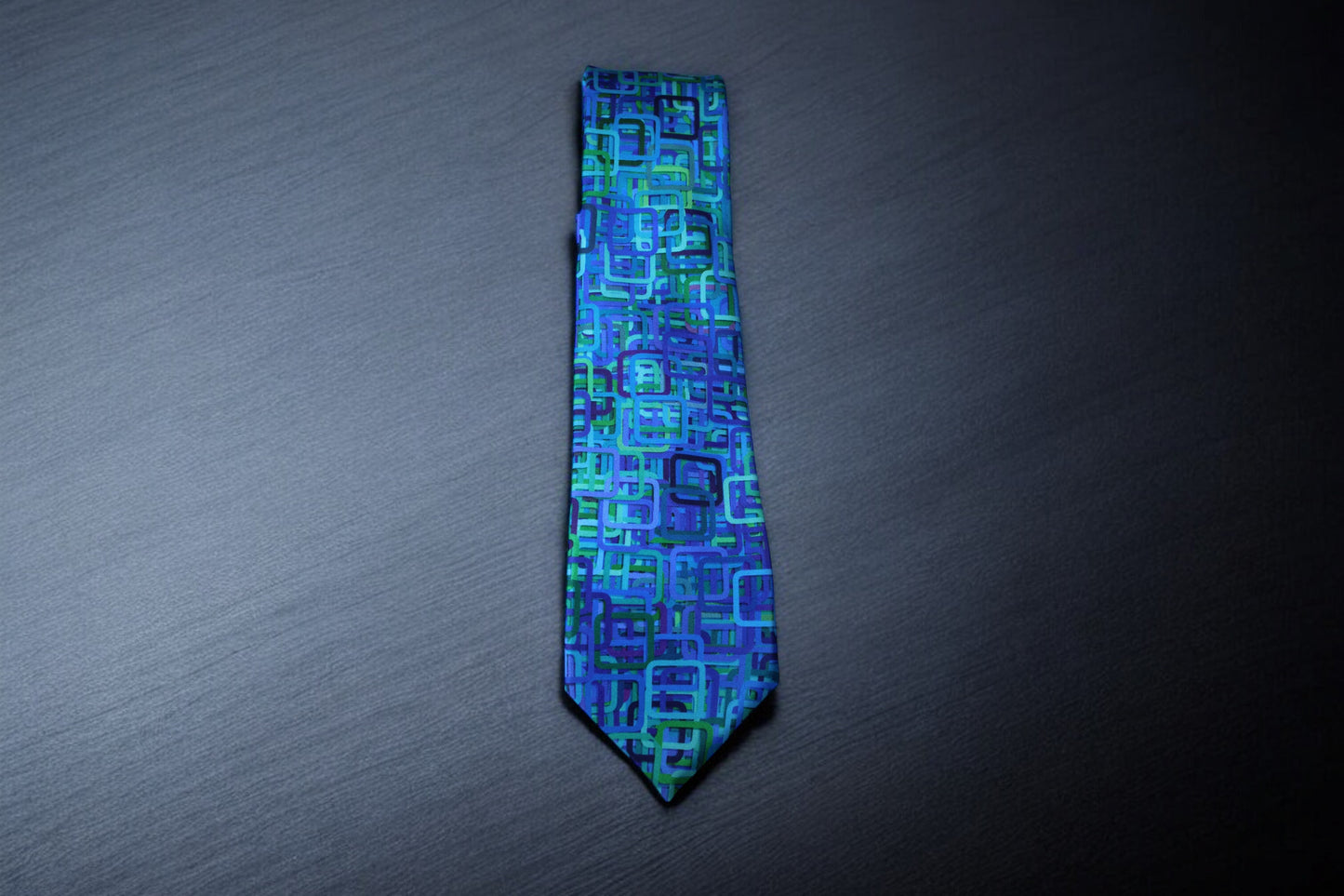 Teal and Navy Geometric Tie with Pocket Square