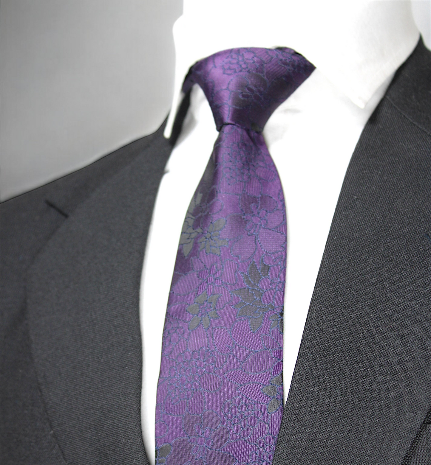 Dark Purple Floral Tie & Pocket Square