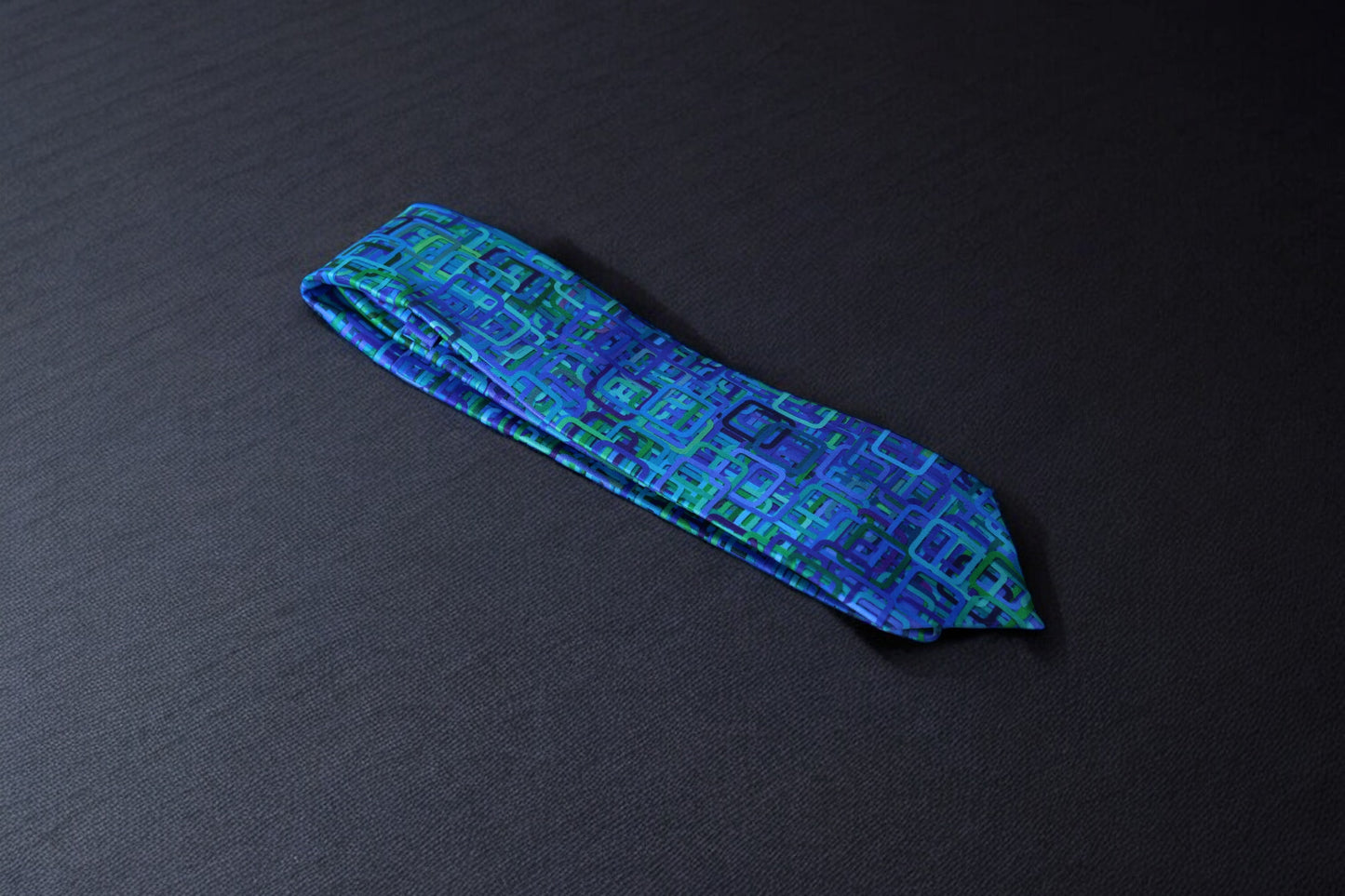 Teal and Navy Geometric Tie with Pocket Square