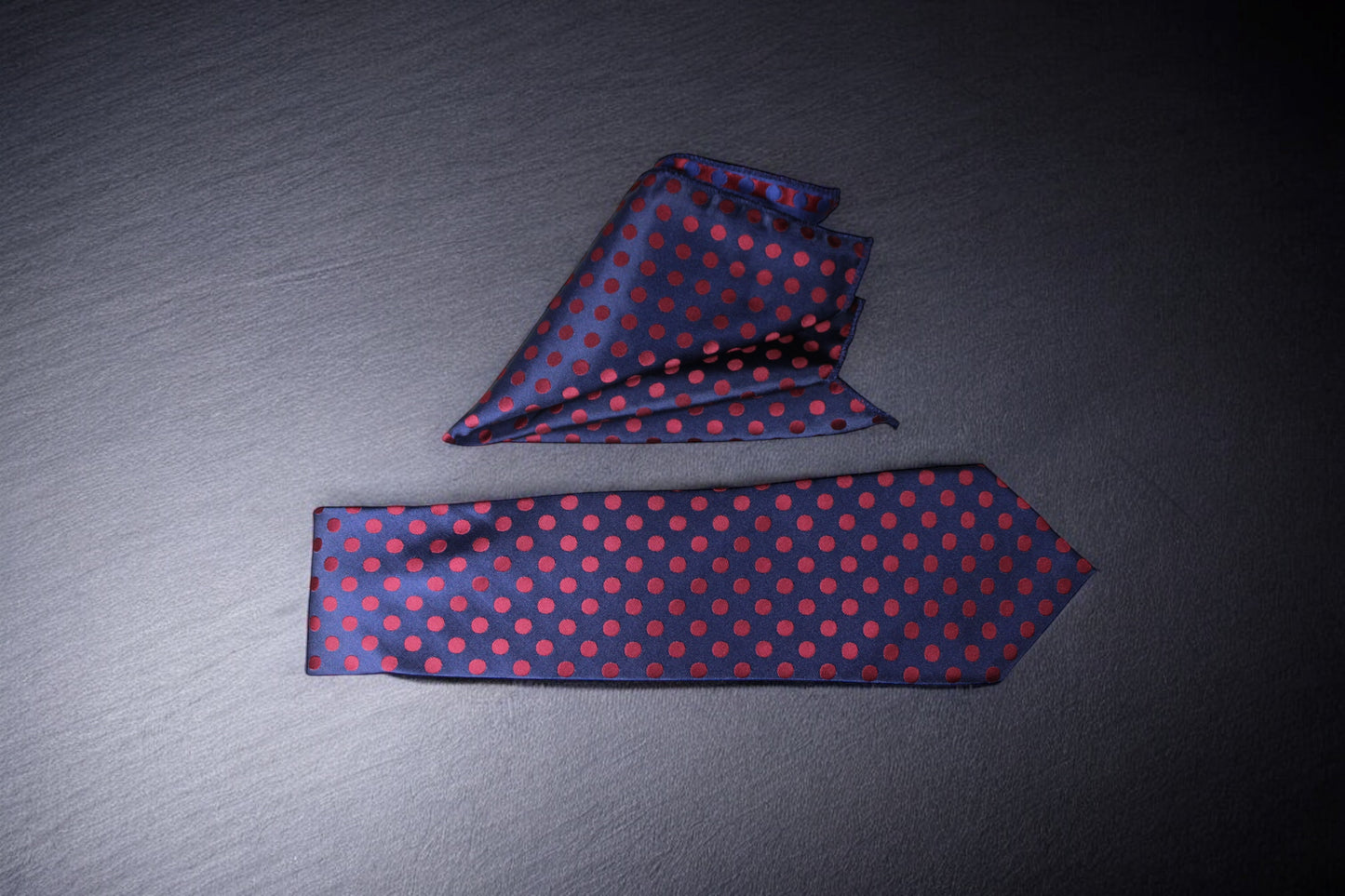 Classic Navy & Maroon Polka Tie & Pocket Square
