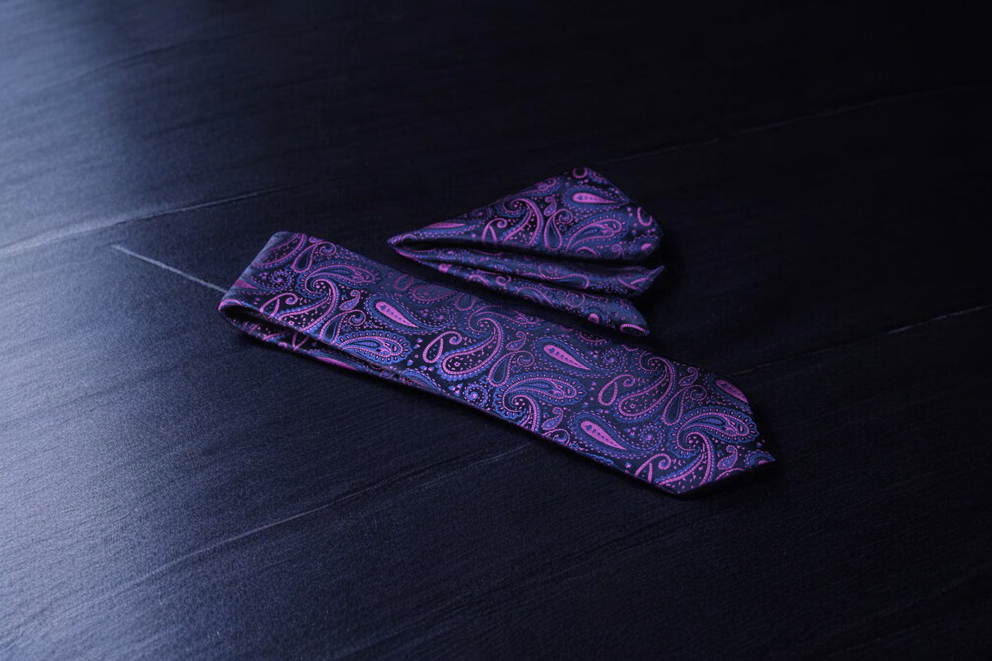 Blue & Magenta Paisley Tie & Pocket Square