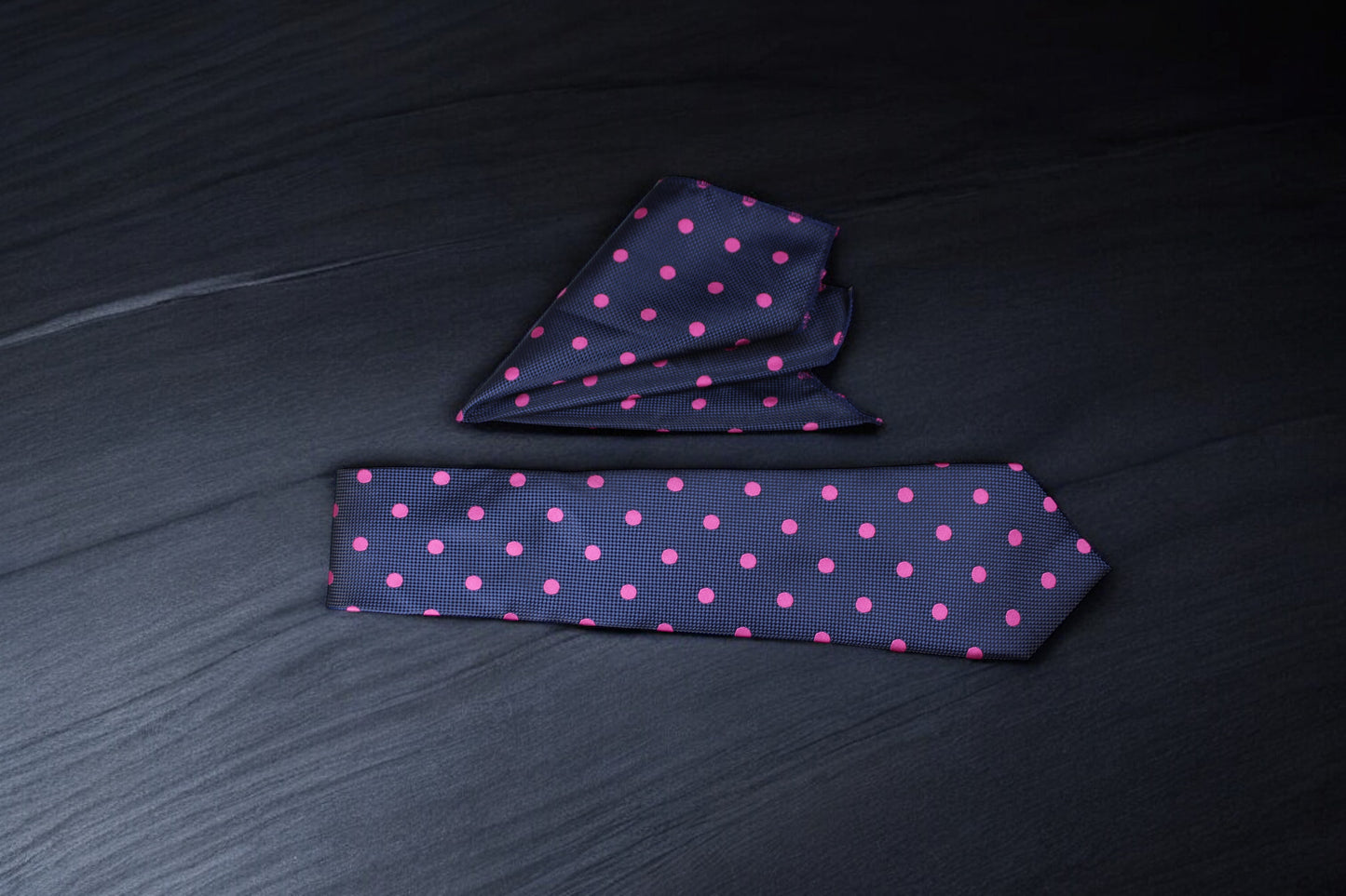 Navy & Pink Polka Dotted Tie & Pocket Square
