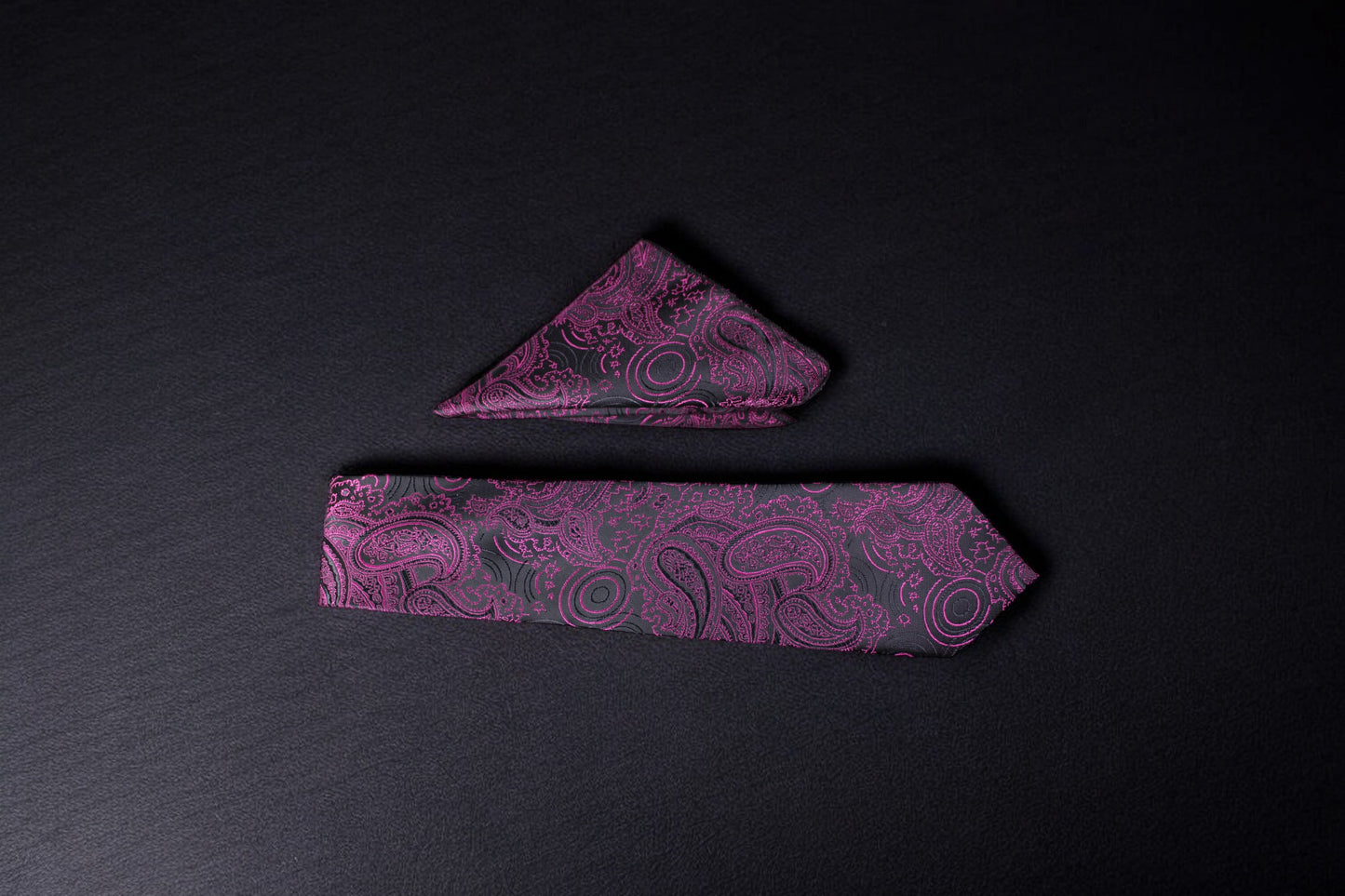 Magenta & Black Paisley Floral Tie & Pocket Square