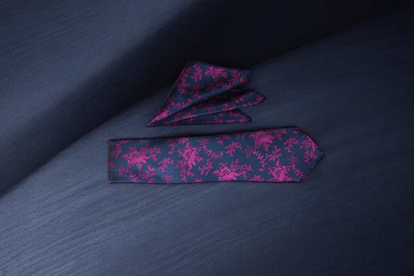 Artistic Blue & Magenta Floral Tie & Pocket Square