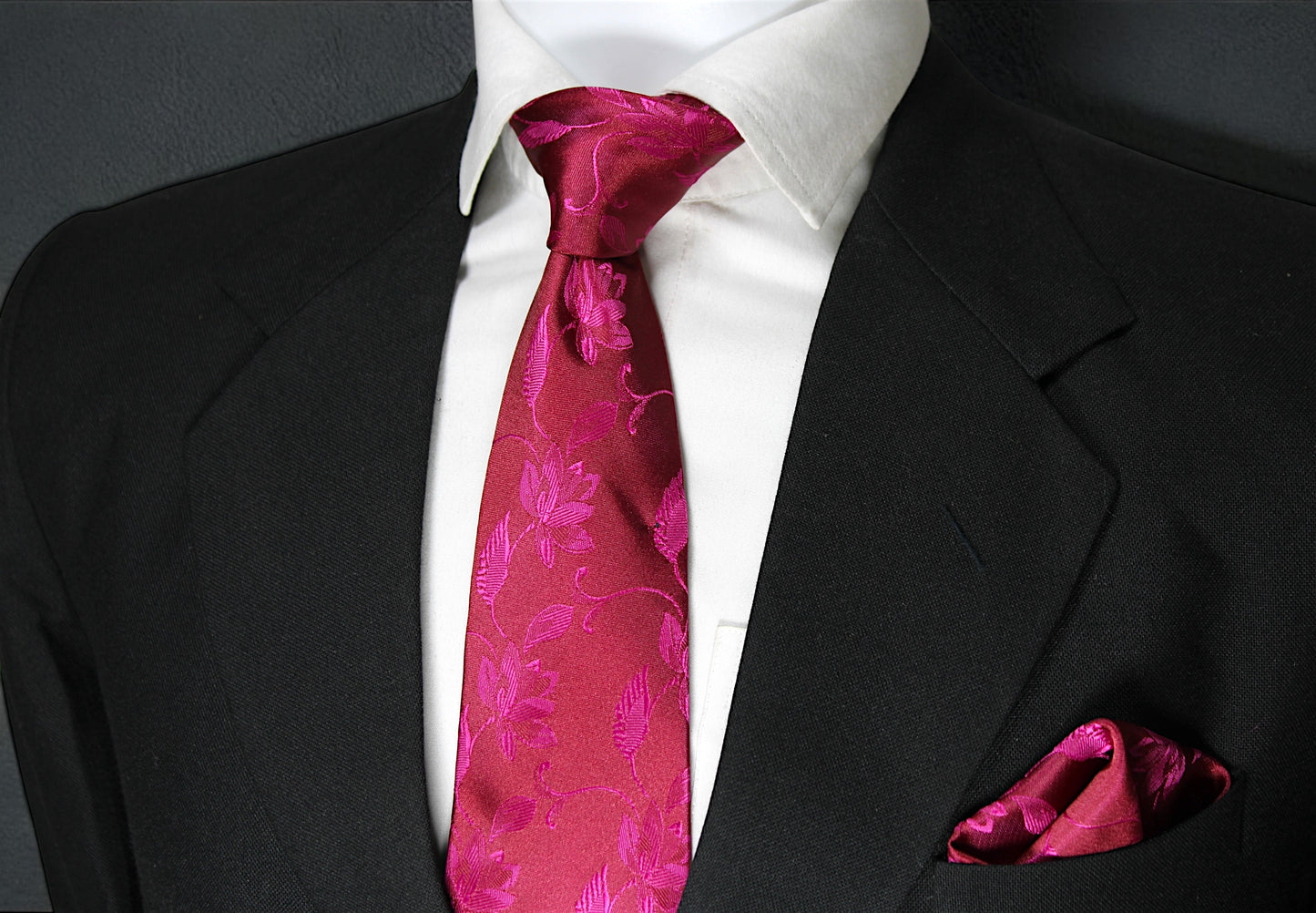 Maroon & Magenta Floral Tie & Pocket Square