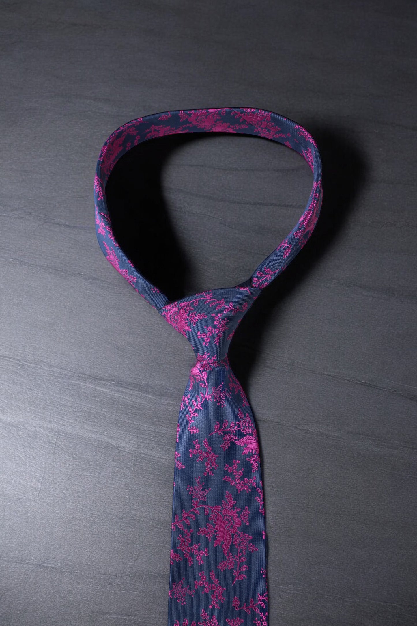 Artistic Blue & Magenta Floral Tie & Pocket Square