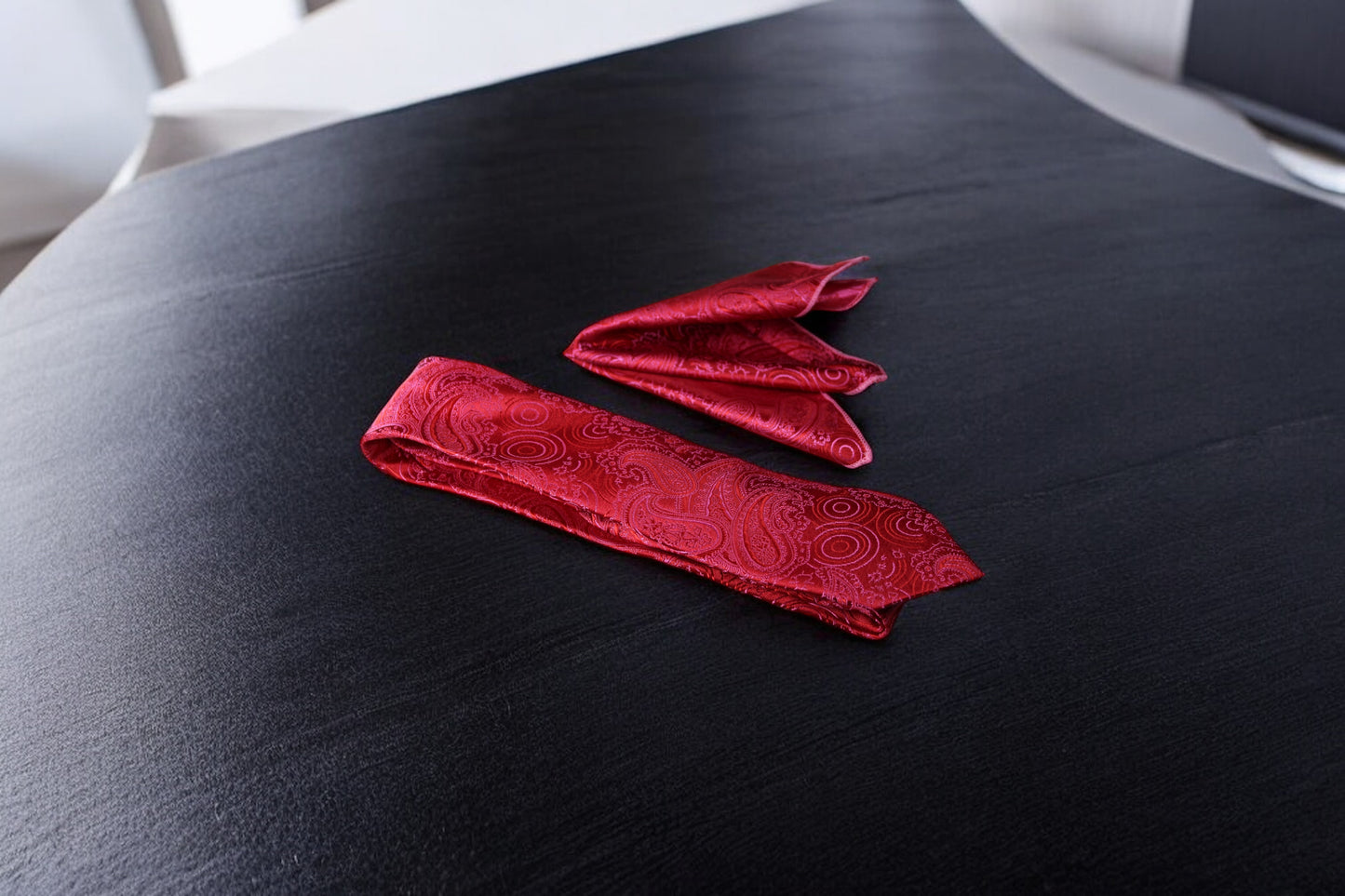 Elegant Red Paisley Tie & Pocket Square