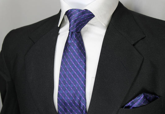Blue & Purple Checkered Tie & Pocket Square
