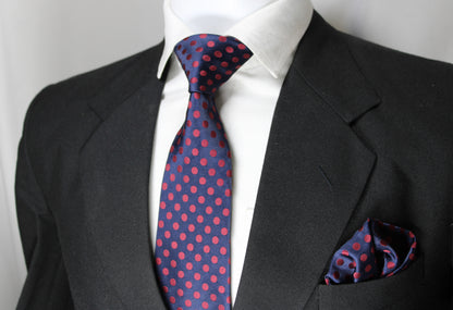 Classic Navy & Maroon Polka Tie & Pocket Square