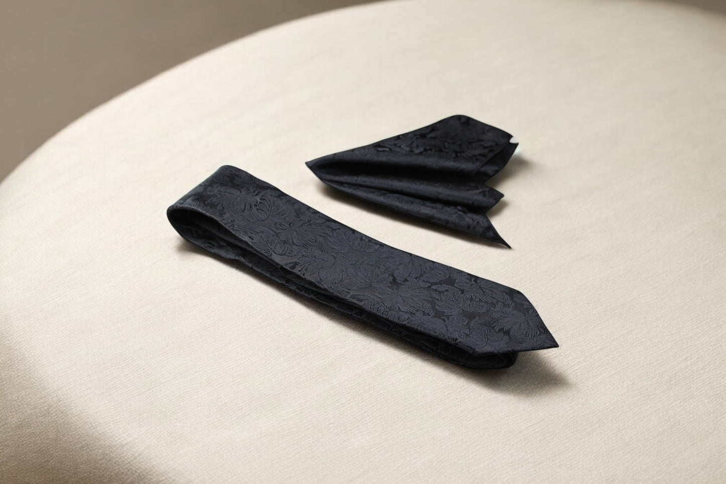 Black Self Floral Tie & Pocket Square