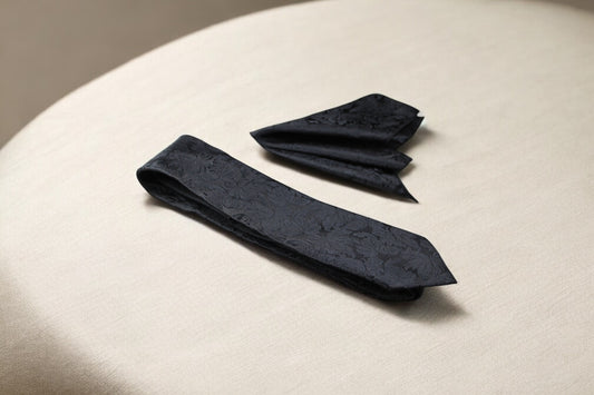 Black Self Floral Tie & Pocket Square