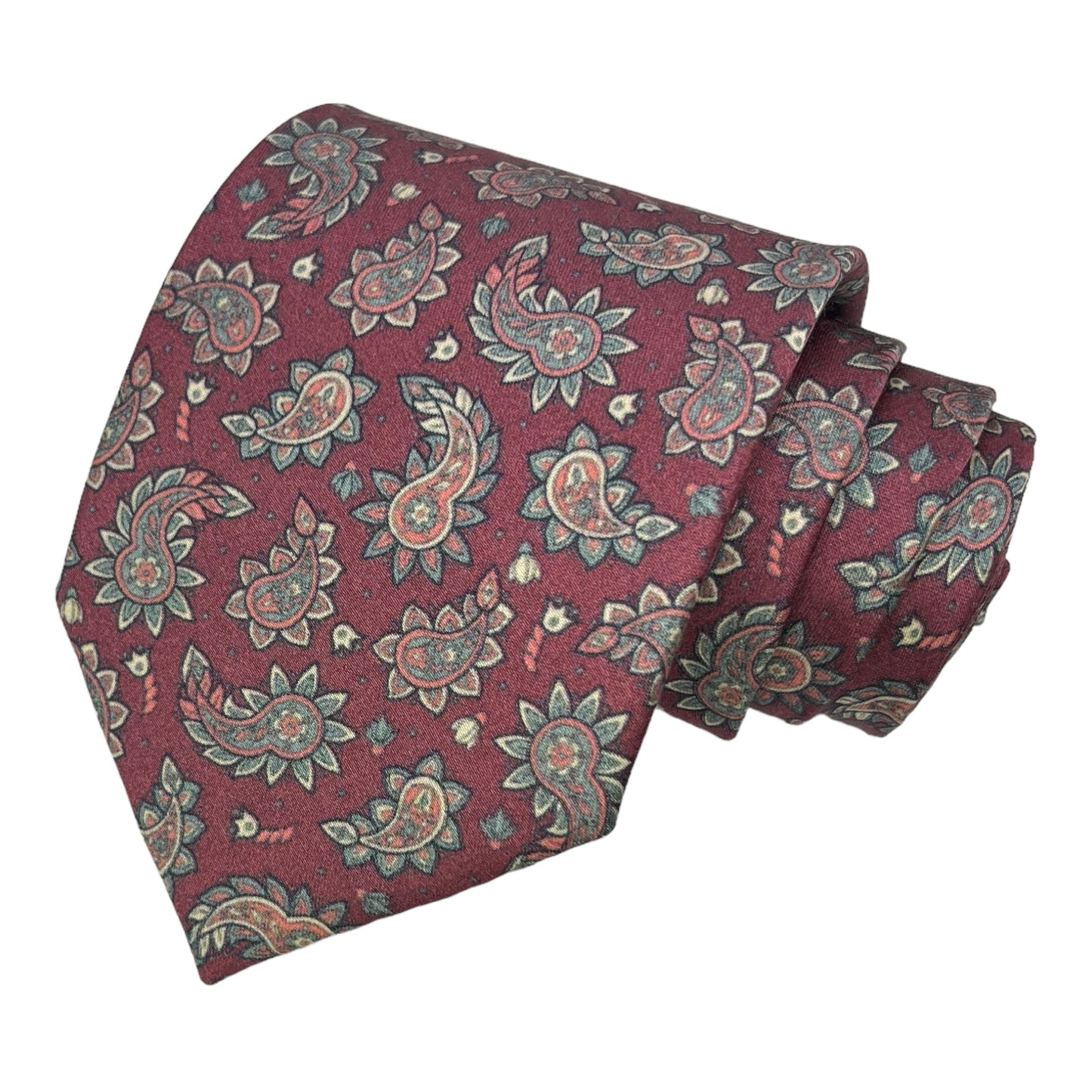 Burgundy Paisley Printed Silk Tie