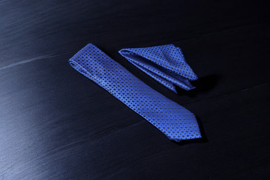 Blue & Navy Geometric Tie & Pocket Square