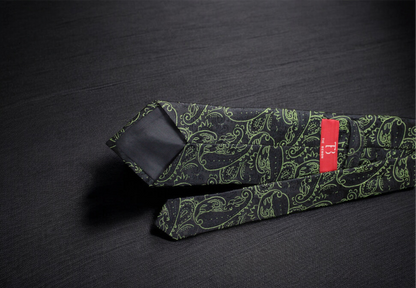 Elegant Green & Black Paisley Tie & Pocket Square