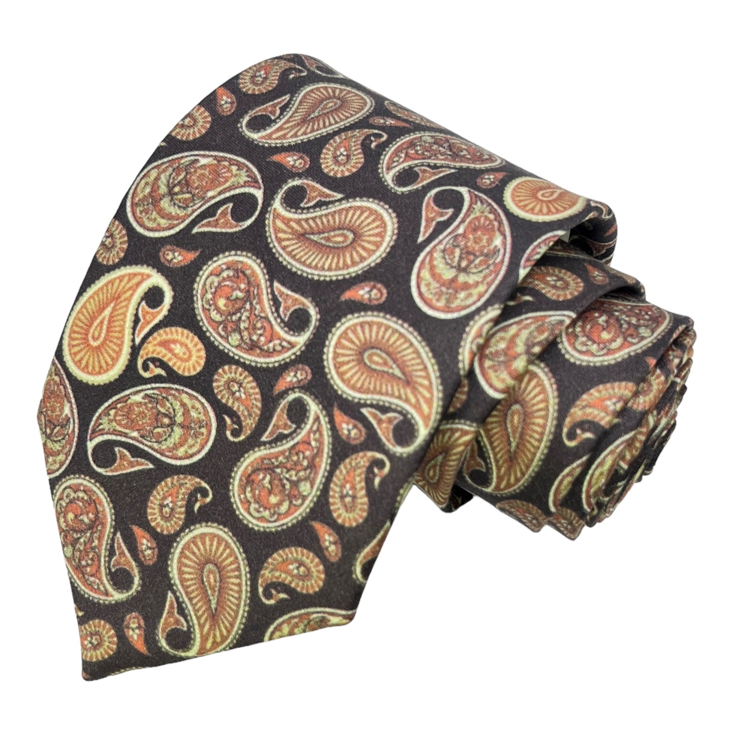 Dark Brown Paisley Printed Silk Tie