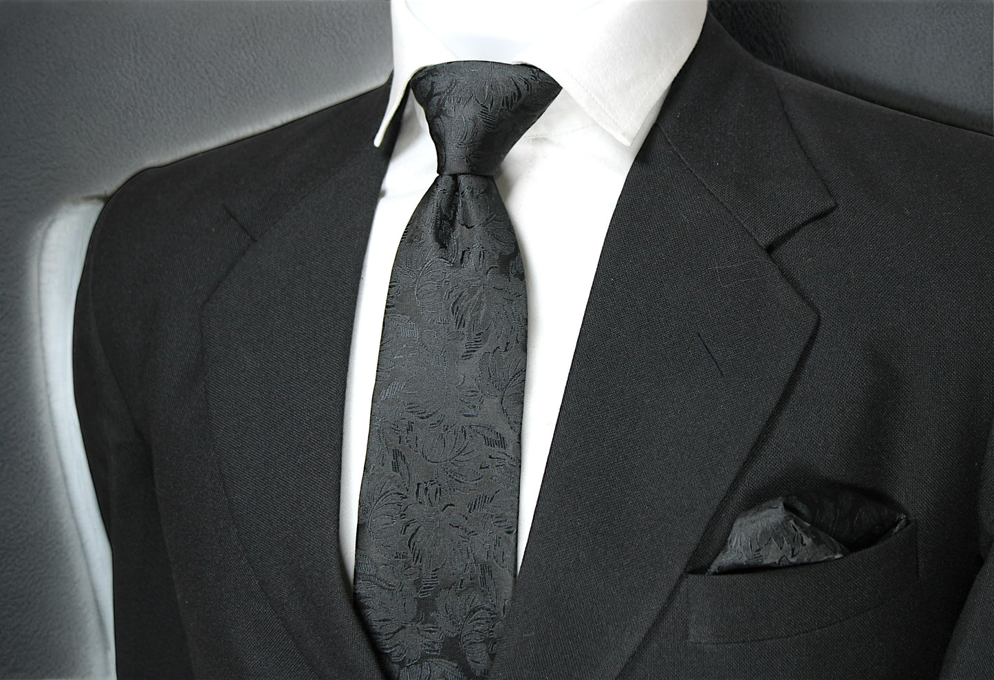 Black Self Floral Tie & Pocket Square