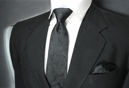 Black Self Floral Tie & Pocket Square