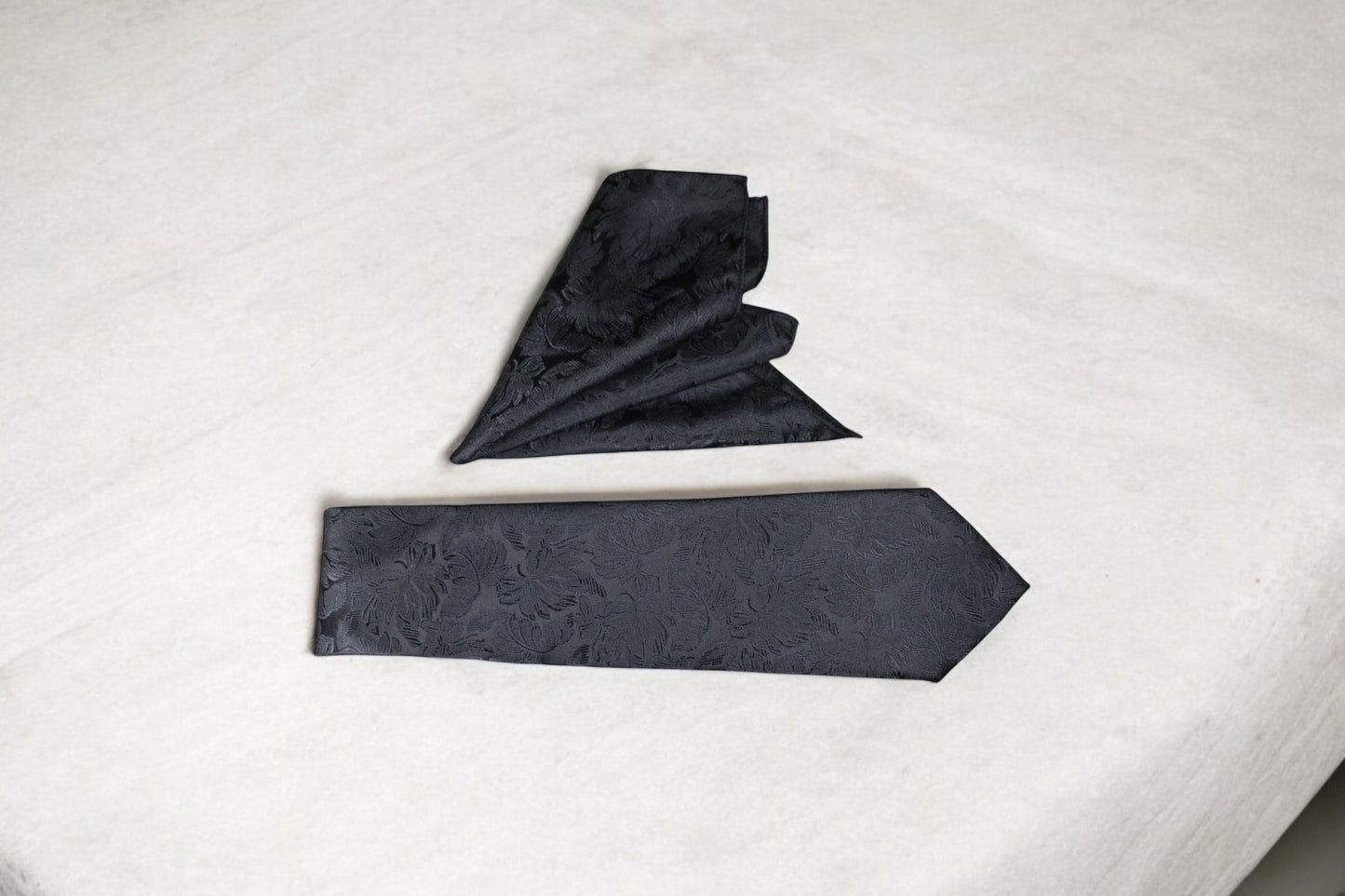 Black Self Floral Tie & Pocket Square