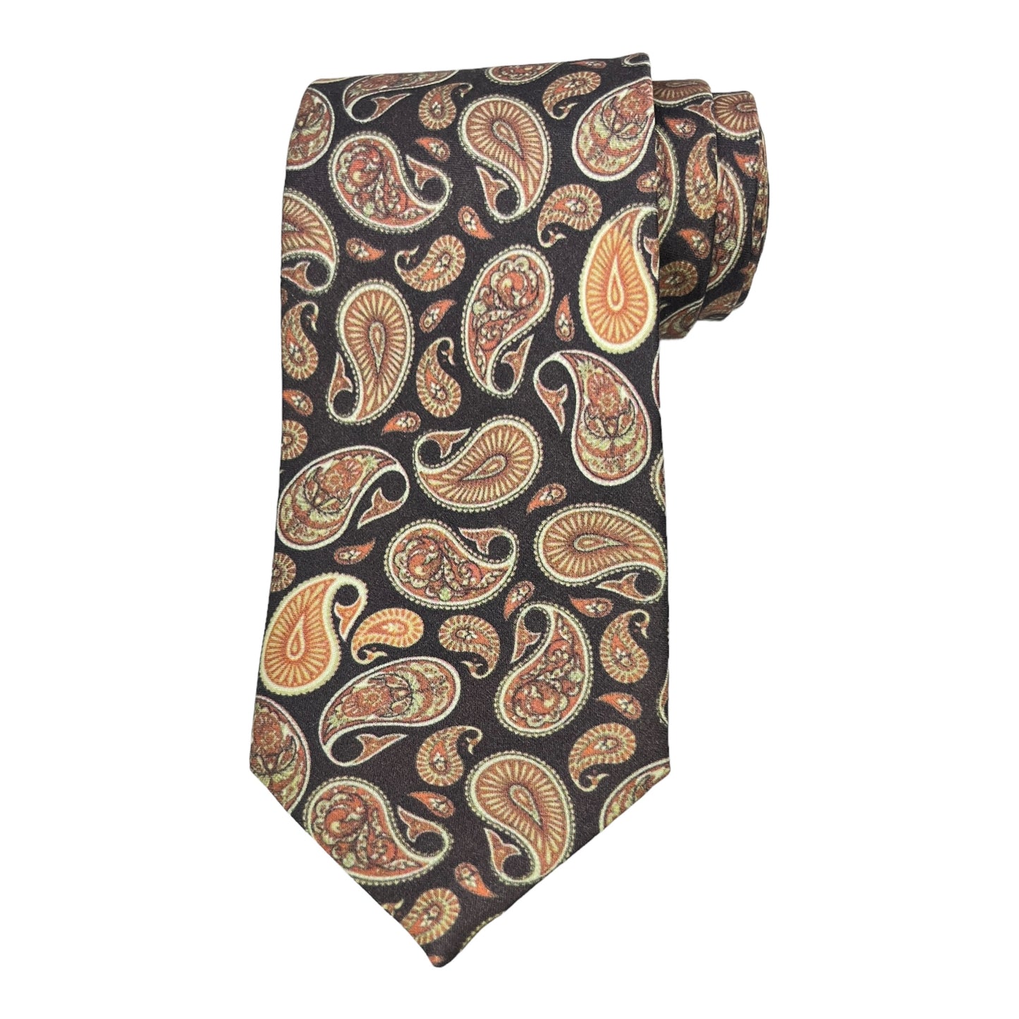 Dark Brown Paisley Printed Silk Tie