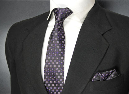 Dark Purple Geometric Tie & Pocket Square