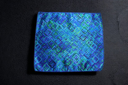 Teal and Navy Geometric Tie with Pocket Square