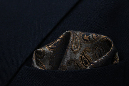 Light Brown & Gold Paisley Tie & Pocket Square