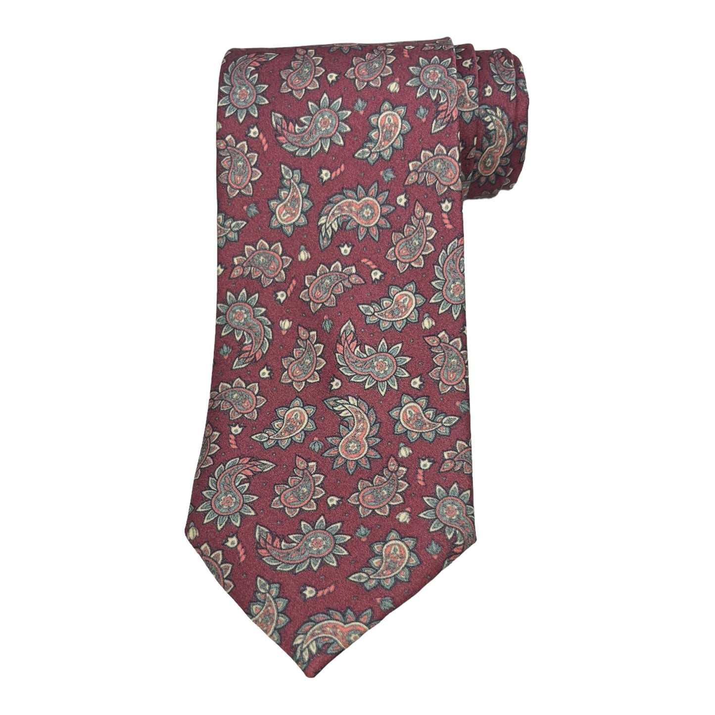 Burgundy Paisley Printed Silk Tie