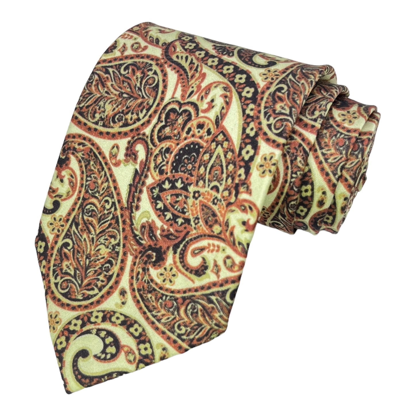 Beige Paisley Printed Silk Tie