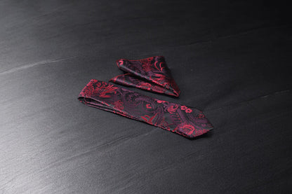 Black & Maroon Floral Tie & Pocket Square