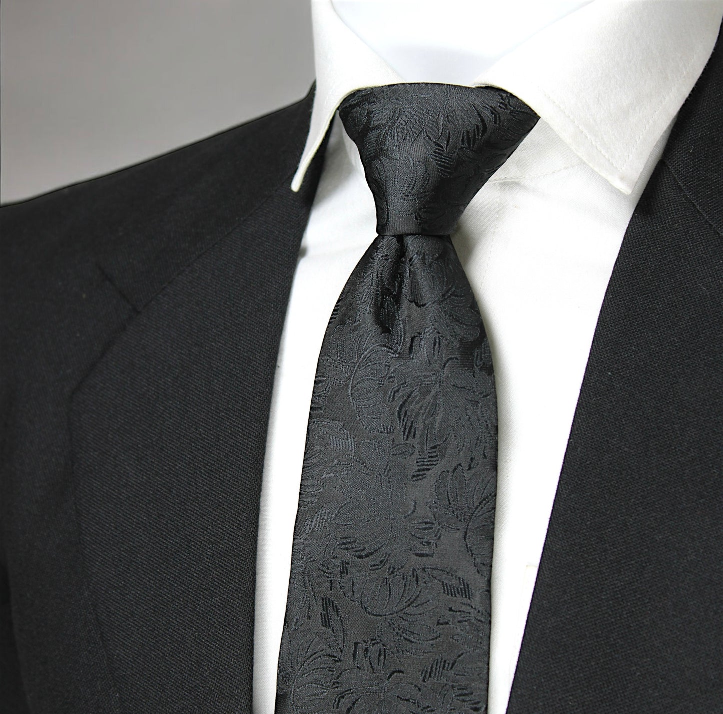 Black Self Floral Tie & Pocket Square