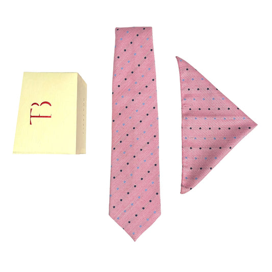 Pink Dotted Broad Cashmere Tie And Pocket Square Combo