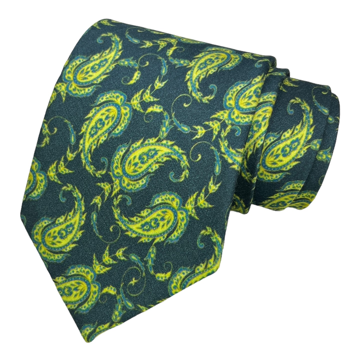 Green Paisley Printed Silk Tie