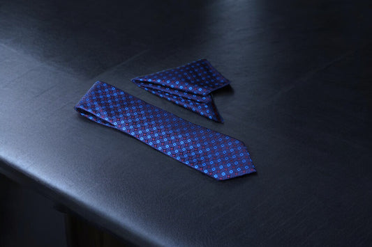 Elegant Dark Blue Geometric Tie & Pocket Square