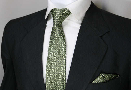 Olive Green Geometric Tie & Pocket Square