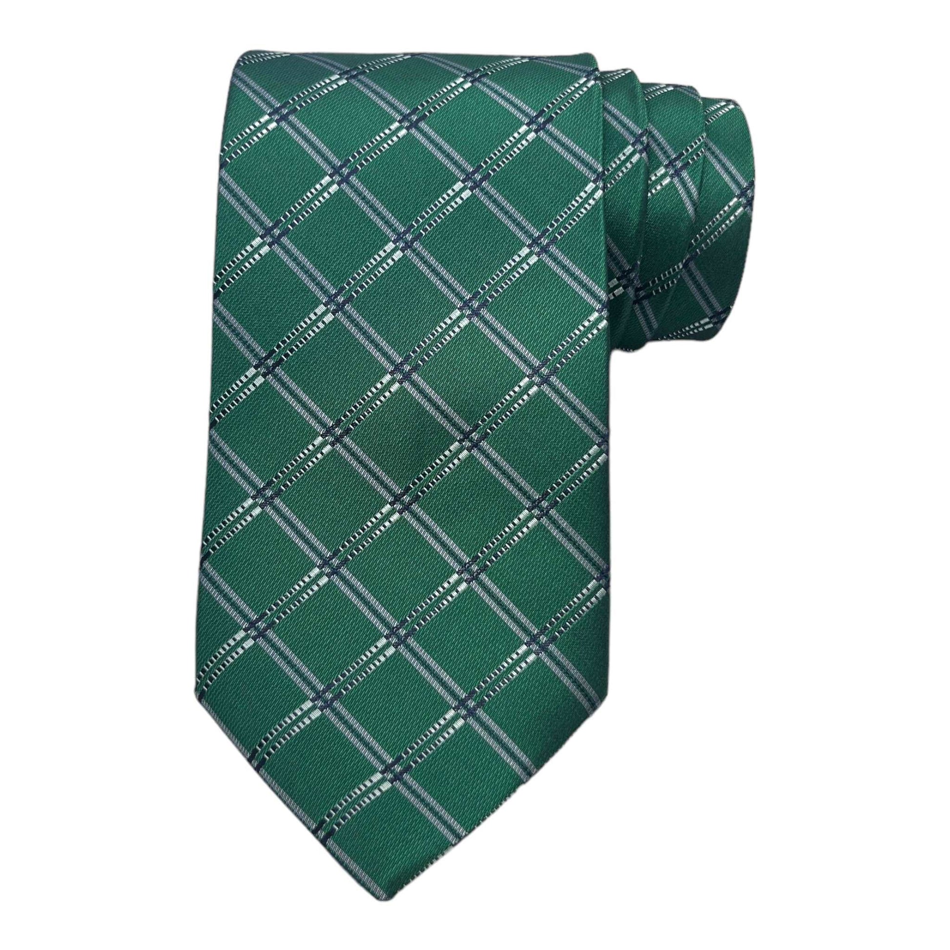 Green Checkered Tie And Pocket Square Combo