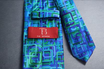 Teal and Navy Geometric Tie with Pocket Square