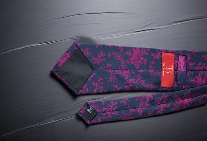 Artistic Blue & Magenta Floral Tie & Pocket Square