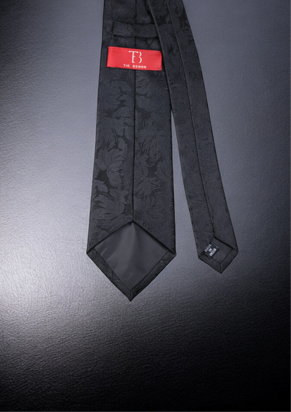 Black Self Floral Tie & Pocket Square