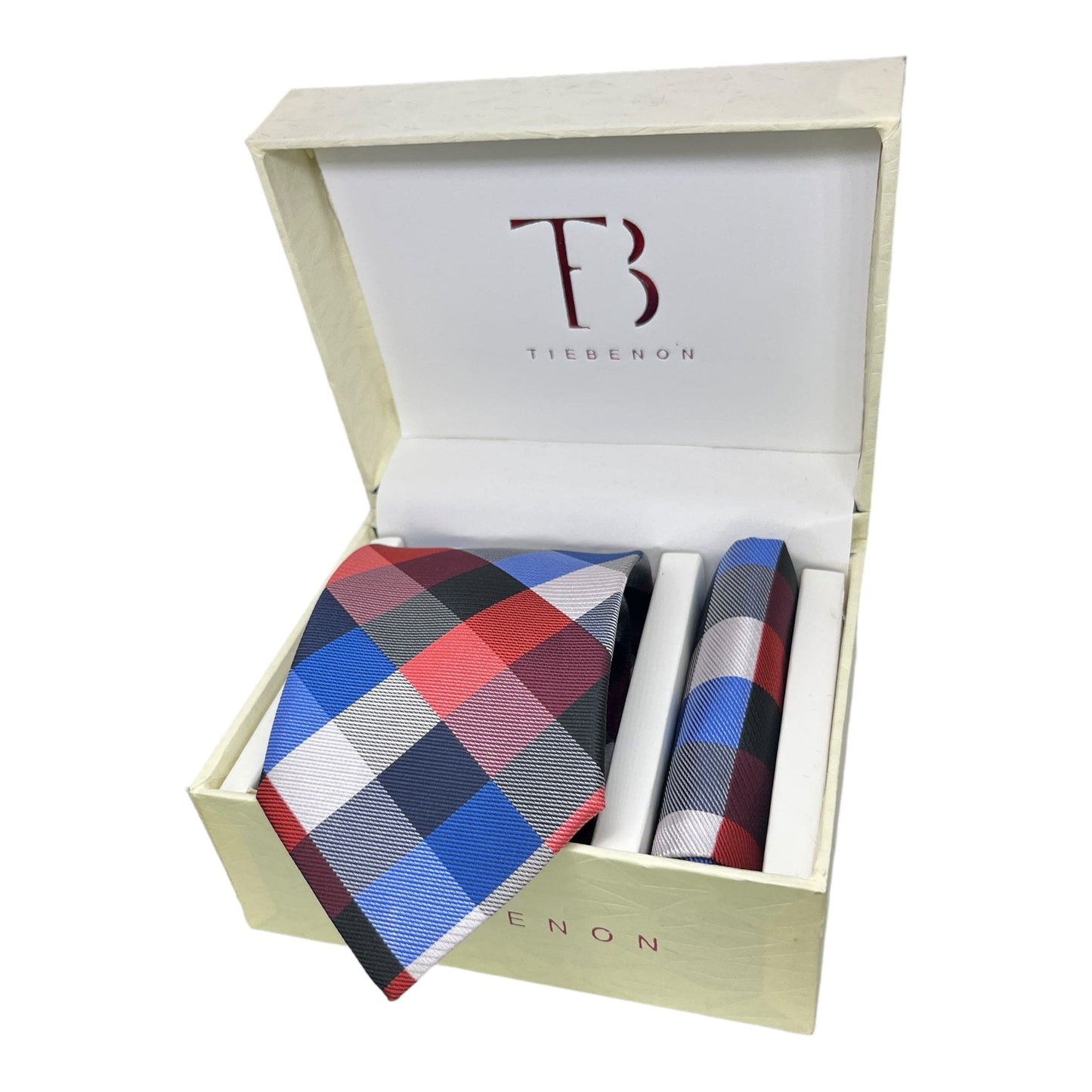 Multicolored Plaid Tie And Pocket Square Combo