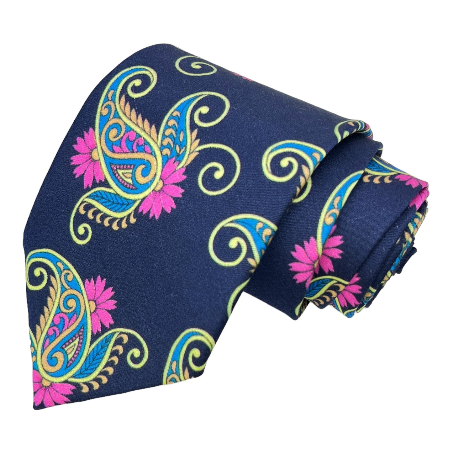 Navy Blue Paisley Printed Silk Tie