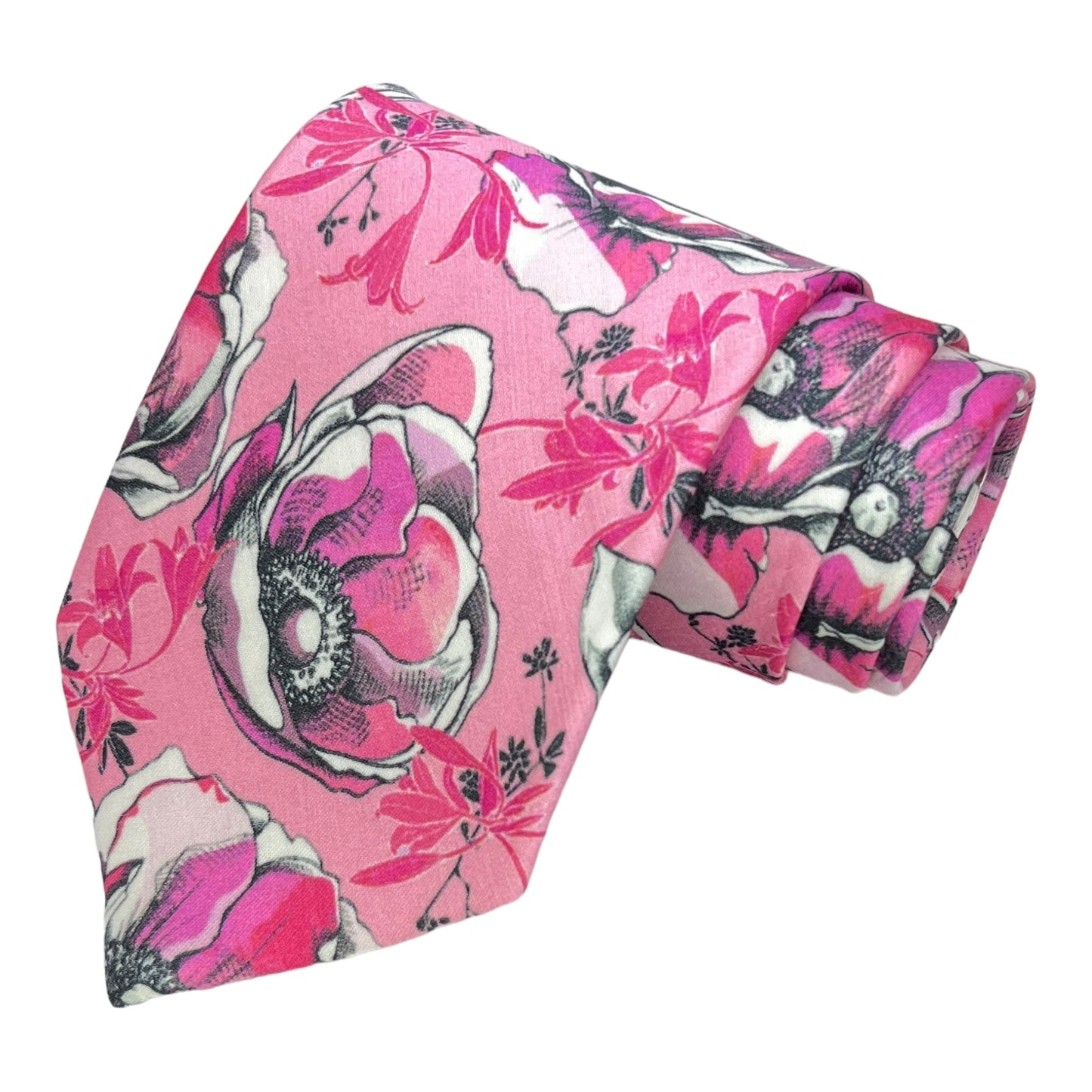 Pink Floral Printed Silk Tie