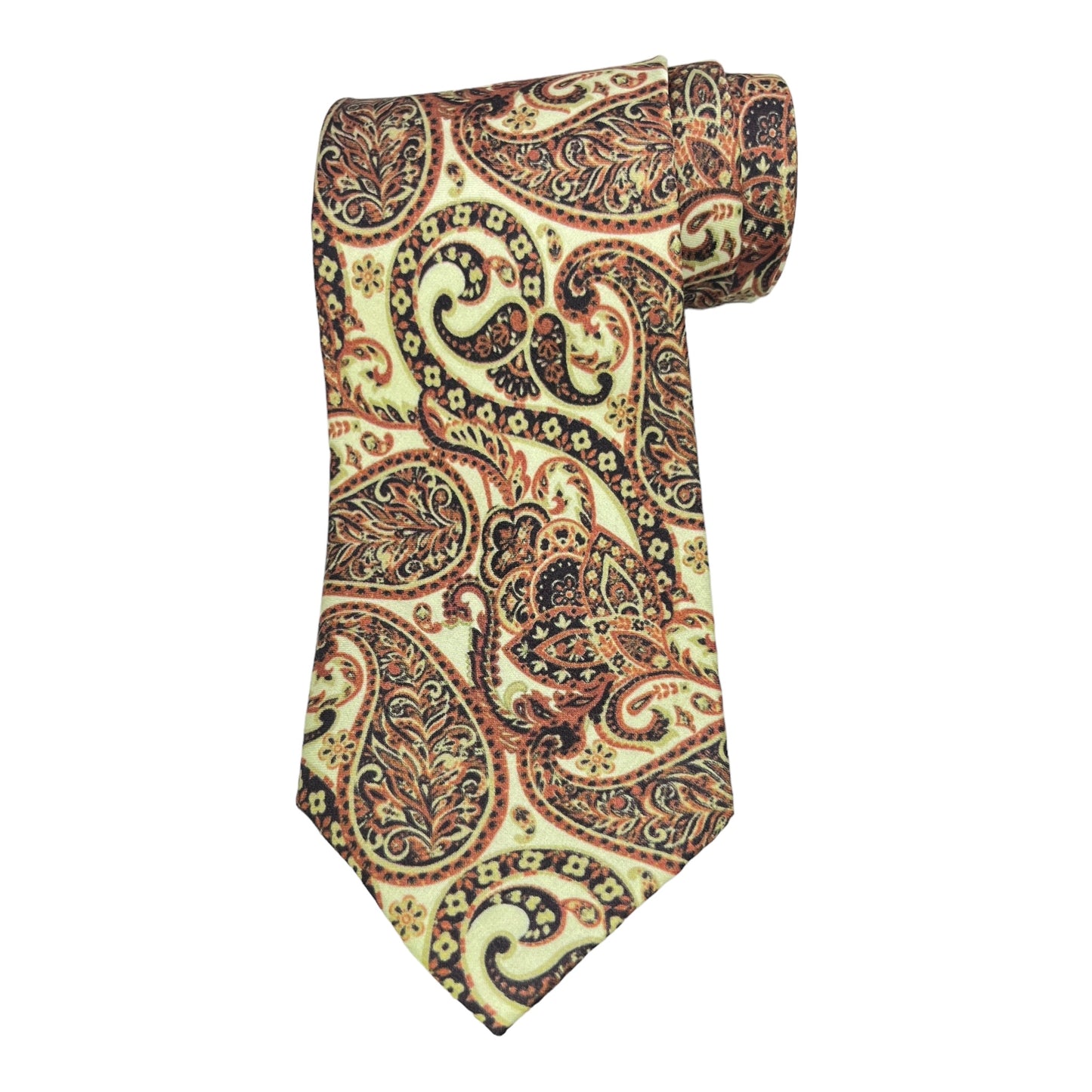 Beige Paisley Printed Silk Tie