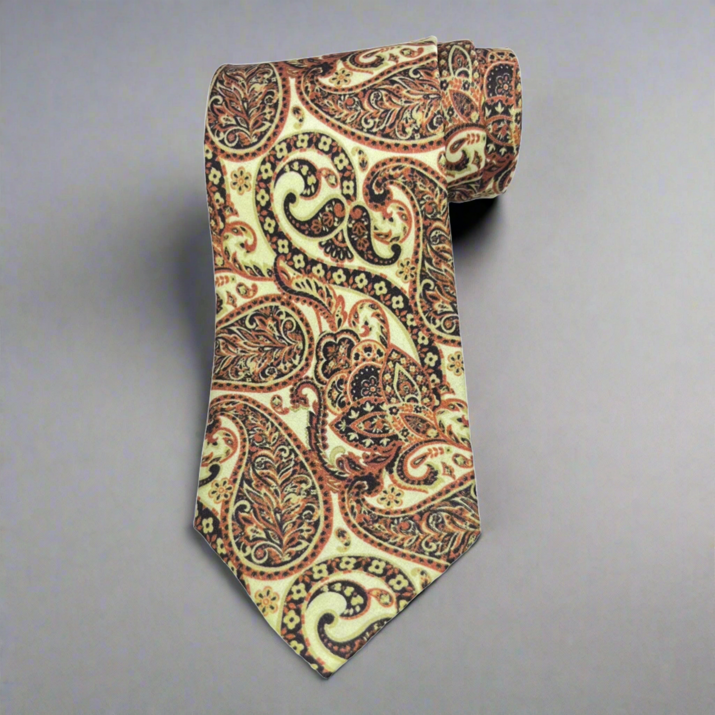 Beige Paisley Printed Silk Tie