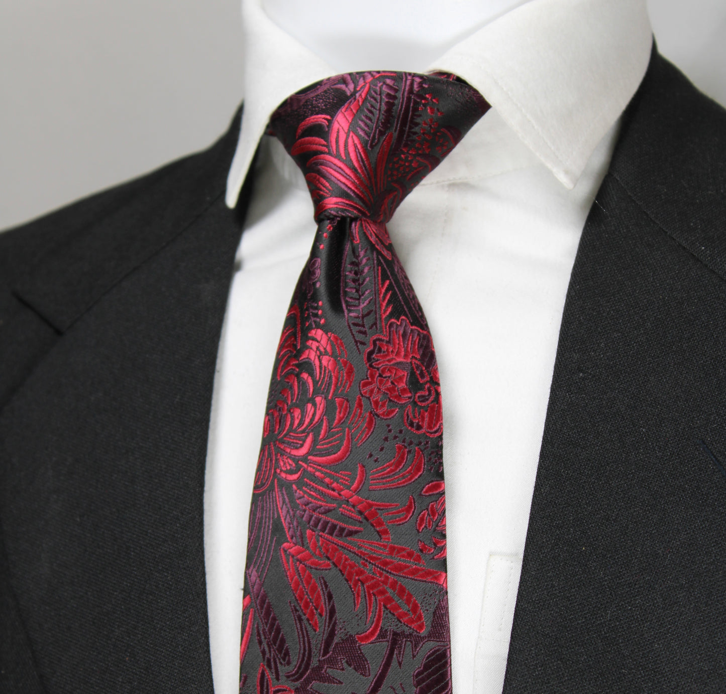 Black & Maroon Floral Tie & Pocket Square