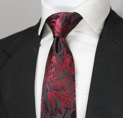 Black & Maroon Floral Tie & Pocket Square
